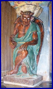 Asmodeus holding up a “Holy Water Stoup